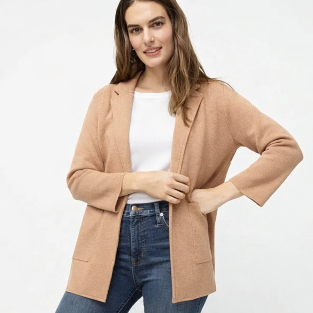 J. Crew Sophie Open Front Sweater Blazer Tan‎ Medium